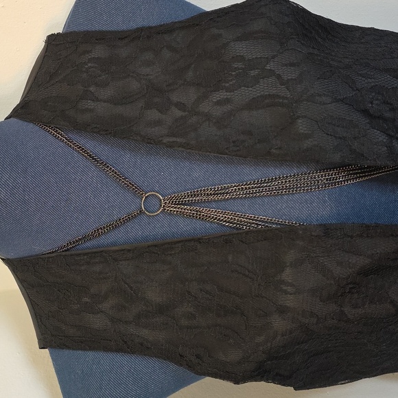 Vintage Black Lace Overlay Open Front Vest By Liz Sinclair - Picture 3 of 9